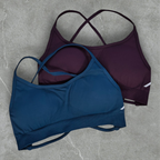 Sculpt plum performance bra - close-up fabric and removable cup detail