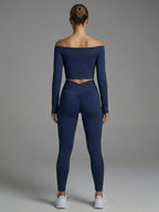 Multi-wear off shoulder top - back view navy activewear